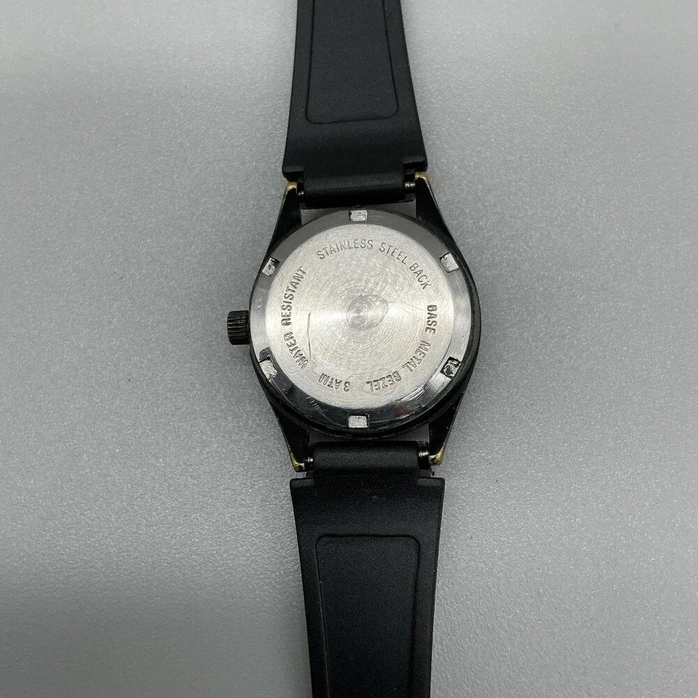 Vintage Orvis Womens Watch 24mm Black Dial Rubber Strap Day Date New Battery